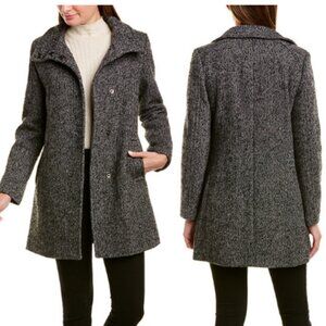 Cole Haan Signature Herringbone Wool Blend Collared Gray/Black Coat Size 8